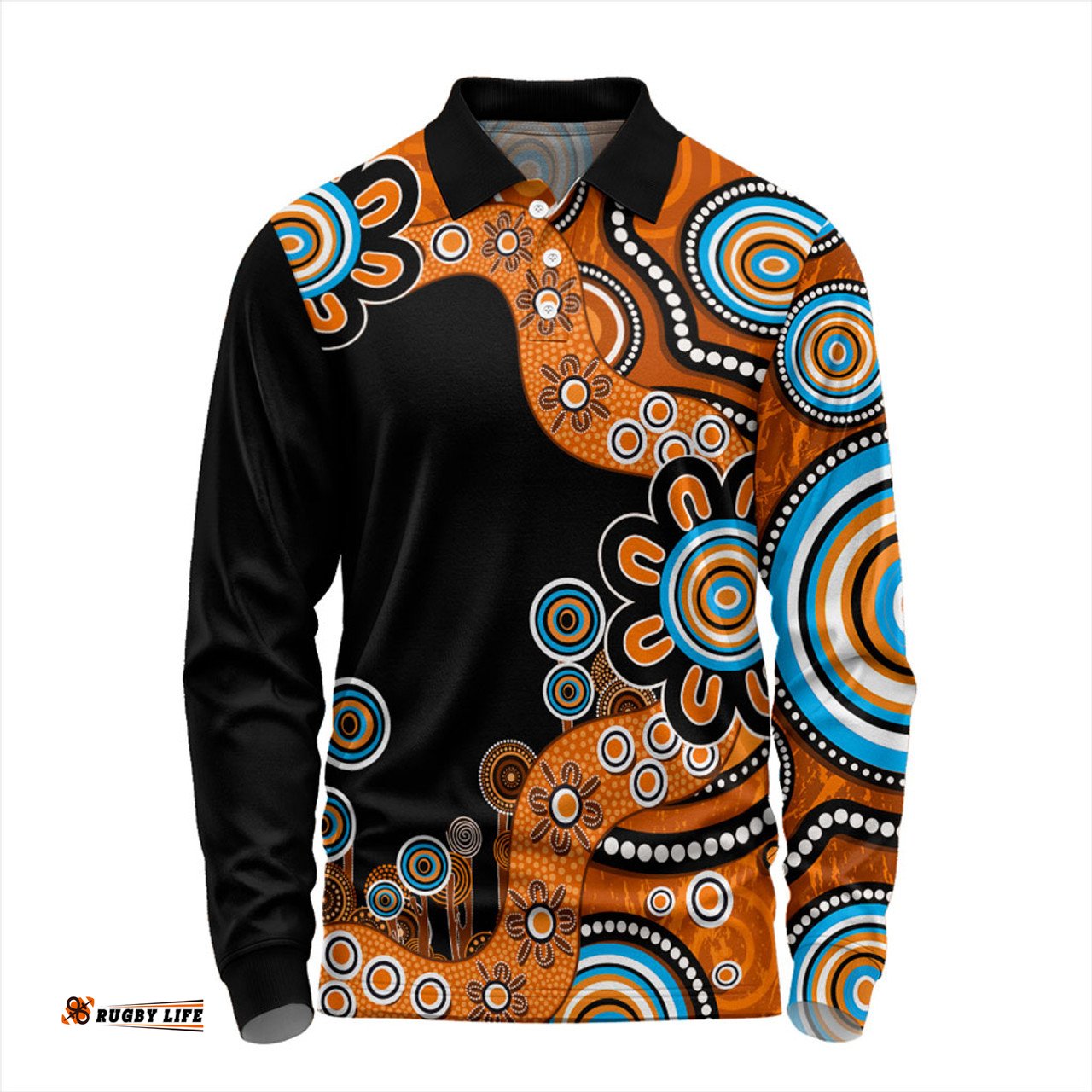 Amazing Aussie Australia Aboriginal Indigenous Dot Painting Orange Long Sleeve Polo Shirt