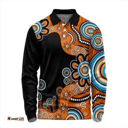 Amazing Aussie Australia Aboriginal Indigenous Dot Painting Orange Long Sleeve Polo Shirt