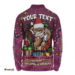 Queensland Cane Toads Christmas Custom Long Sleeve Polo Shirt - Merry Christmas Our Beloved Team With Aboriginal Dot Art Pattern Long Sleeve Polo Shirt