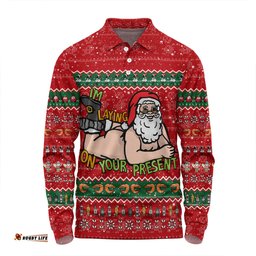 Amazing Aussie Australia Christmas Custom Merry Chrismas I'm Laying On Your Present Long Sleeve Polo Shirt