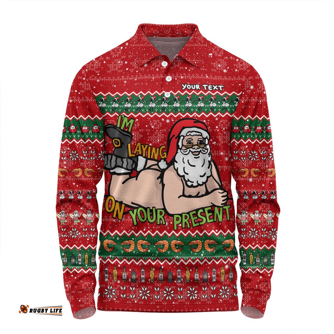 Amazing Aussie Australia Christmas Custom Merry Chrismas I'm Laying On Your Present Long Sleeve Polo Shirt