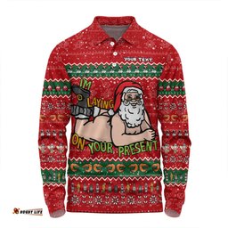 Amazing Aussie Australia Christmas Custom Merry Chrismas I'm Laying On Your Present Long Sleeve Polo Shirt
