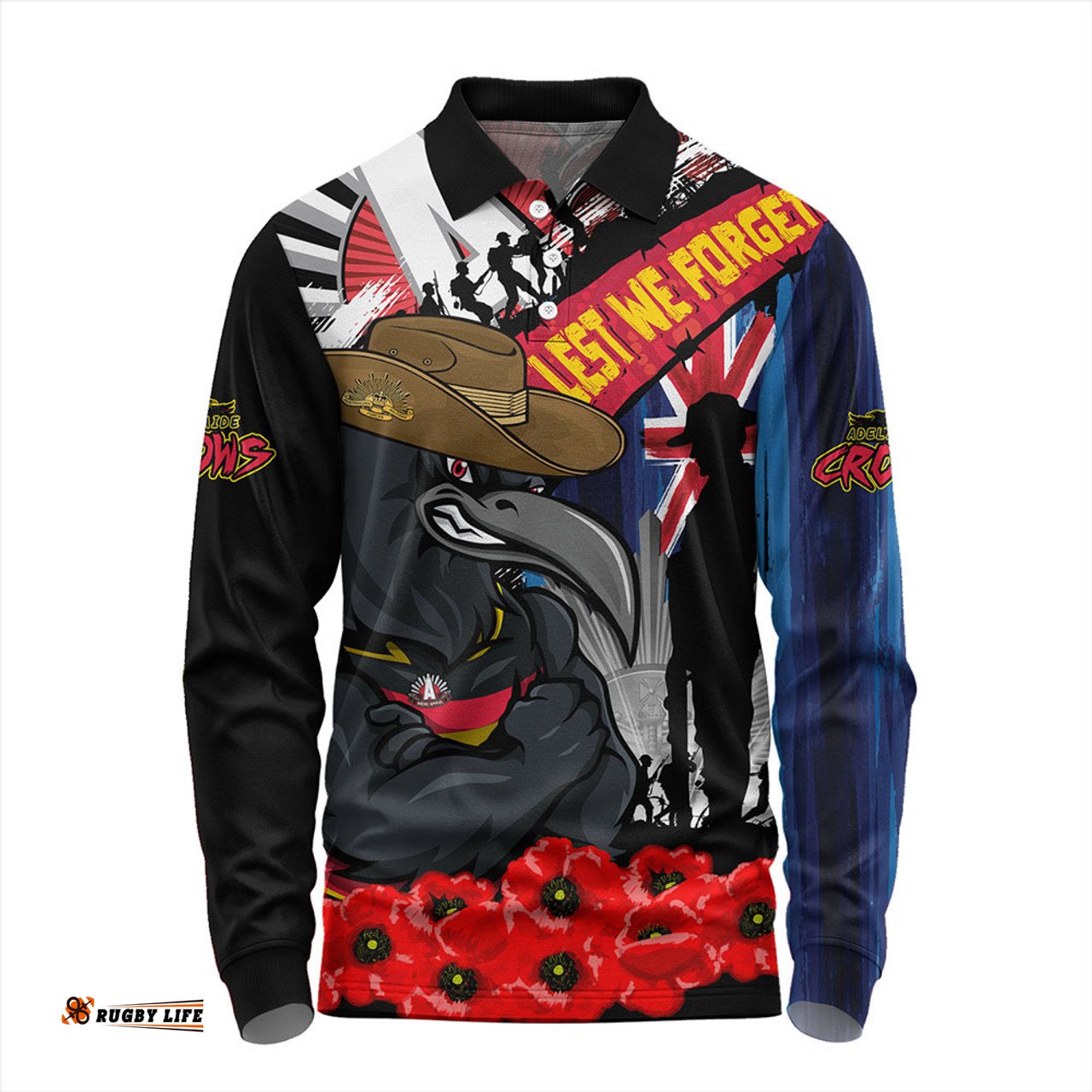 Amazing Aussie Adelaide Crows Anzac Day Honor United In Spirit Long Sleeve Polo Shirt