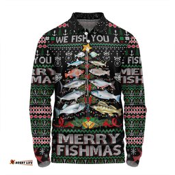 Amazing Aussie Australia Christmas Fishing Merrry Fishmas Fishing Rod Christmas Tree Long Sleeve Polo Shirt