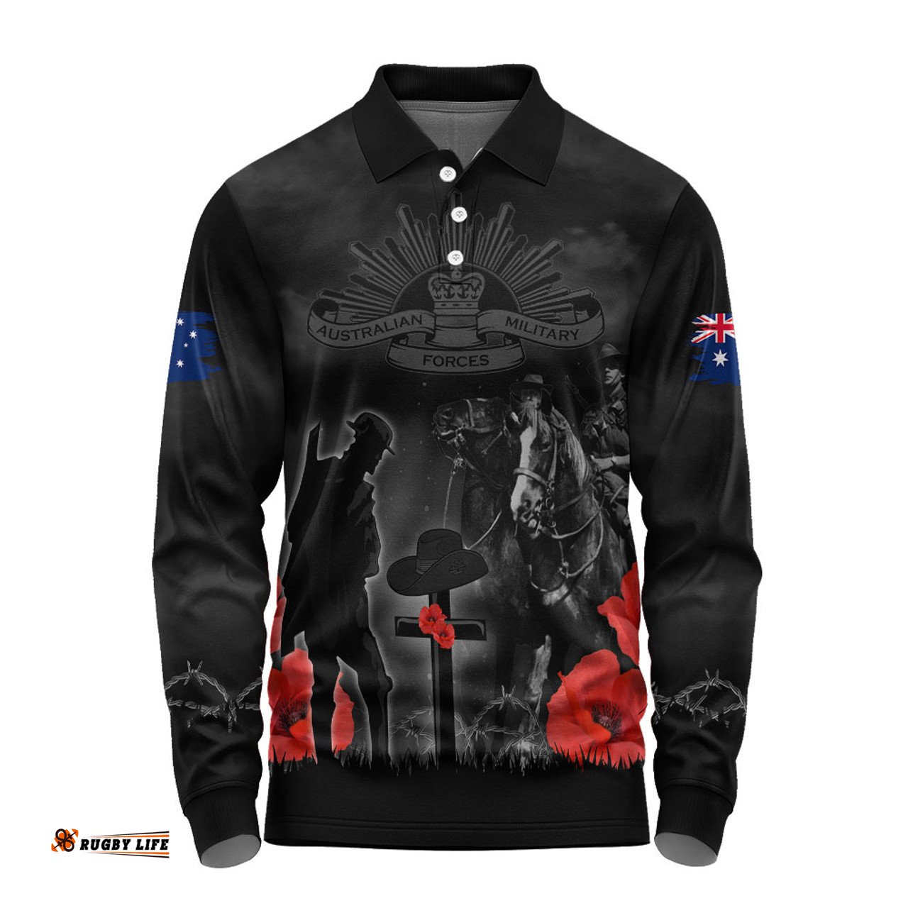 Amazing Aussie Australia Anzac Lest We Forget Light Horse Design Long Sleeve Polo Shirt