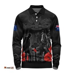 Amazing Aussie Australia Anzac Lest We Forget Light Horse Design Long Sleeve Polo Shirt