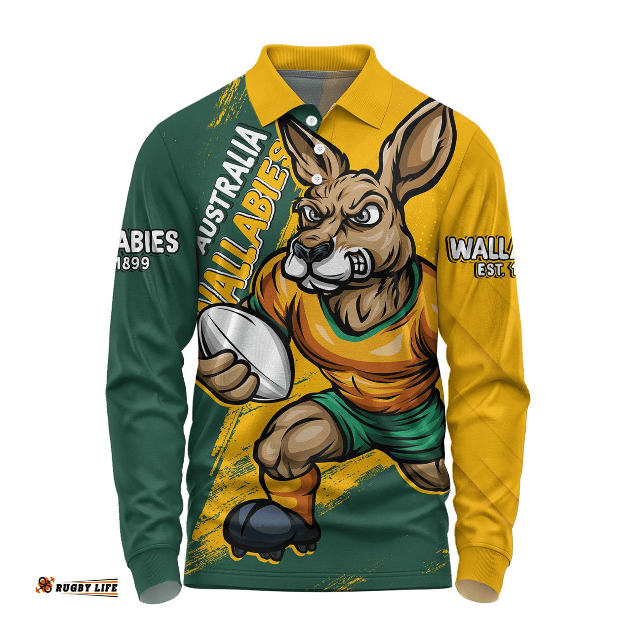 Amazing Aussie Aussie Wallabies Unstoppable Wallabies Spirit Of The Championship Yellow Long Sleeve Polo Shirt