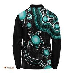 Amazing Aussie Australia Aboriginal Turtle Dreaming Journey Featuring Dot Art Turquoise Long Sleeve Polo Shirt