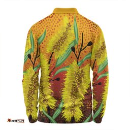 Amazing Aussie Australia Aboriginal Aboriginal Art Of Yellow Bottle Brush Plant Long Sleeve Polo Shirt