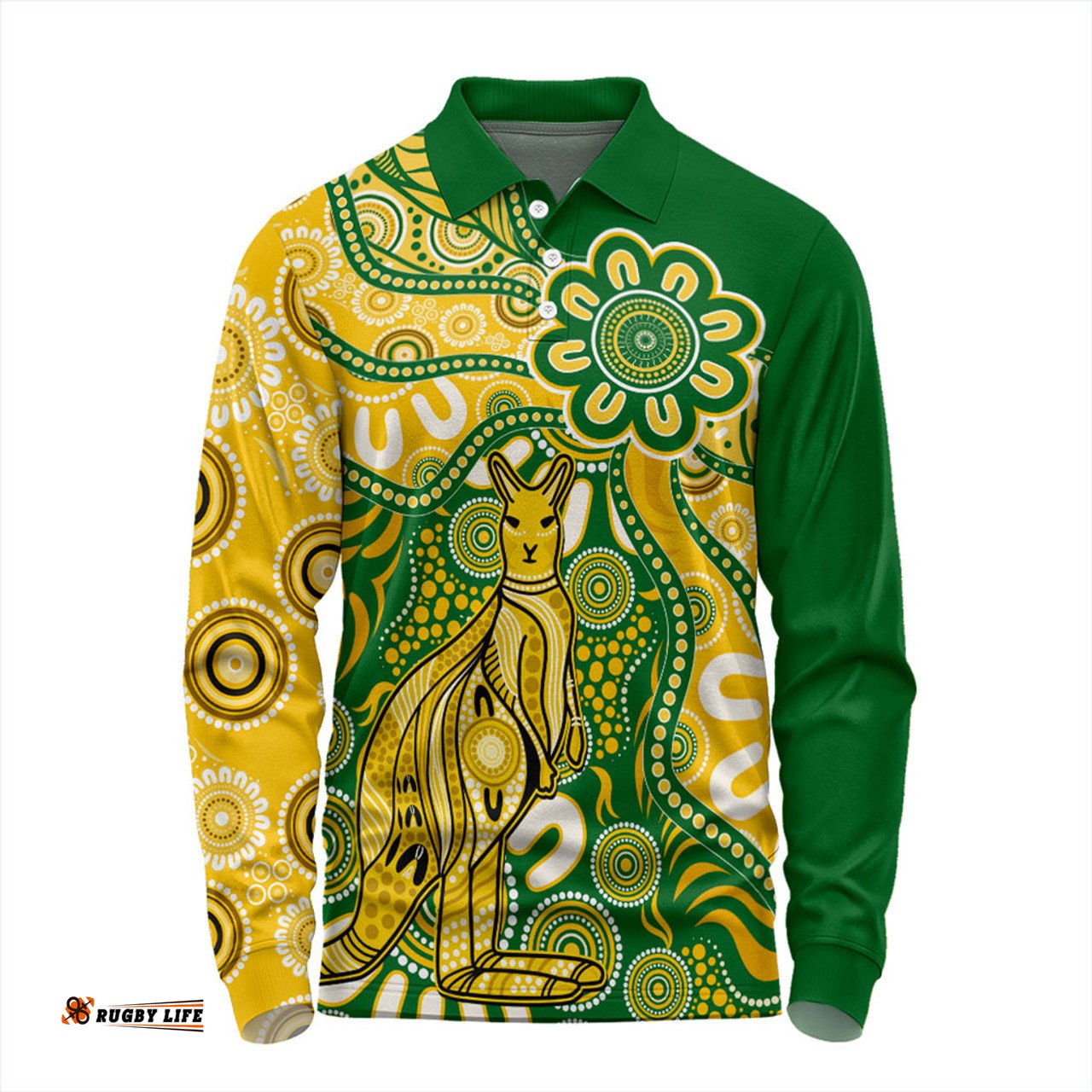 Amazing Aussie Australia Aboriginal Dot Design Kangaroo Long Sleeve Polo Shirt