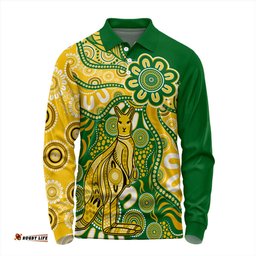 Amazing Aussie Australia Aboriginal Dot Design Kangaroo Long Sleeve Polo Shirt
