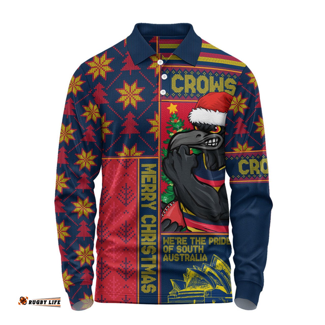 Amazing Aussie Adelaide Crows Merry Christmas Knit Style Festive Spirit Long Sleeve Polo Shirt