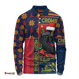 Amazing Aussie Adelaide Crows Merry Christmas Knit Style Festive Spirit Long Sleeve Polo Shirt