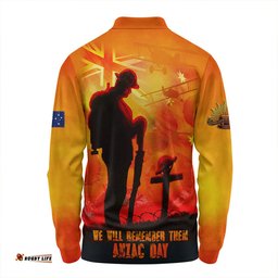 Amazing Aussie Australia Dawn Of Sacrifice Anzac Remembrance Long Sleeve Polo Shirt