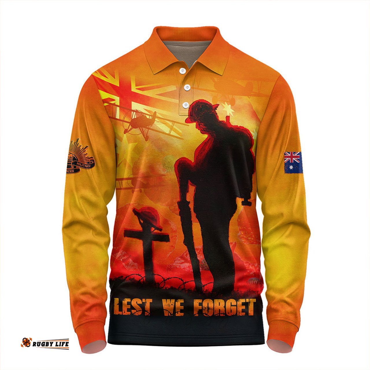Amazing Aussie Australia Dawn Of Sacrifice Anzac Remembrance Long Sleeve Polo Shirt
