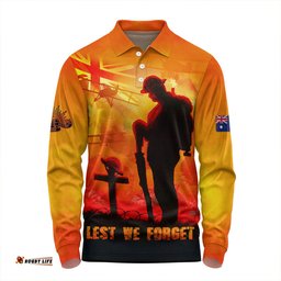 Amazing Aussie Australia Dawn Of Sacrifice Anzac Remembrance Long Sleeve Polo Shirt