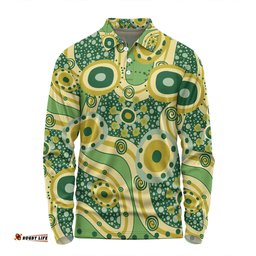 Amazing Aussie Australia Aboriginal Yellow Aboriginal Dot Art Inspired Long Sleeve Polo Shirt