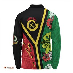 Amazing Aussie Australia South Sea Islanders Vanuatu Flag With Habiscus Flowers Long Sleeve Polo Shirt