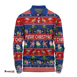 Amazing Aussie Australia Christmas Custom Tropical Ugly Xmas Santa Dapping And Dancing Long Sleeve Polo Shirt