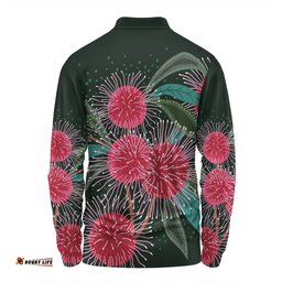 Amazing Aussie Australia Aboriginal Australian Hakea Flowers Painting In Aboriginal Style Long Sleeve Polo Shirt