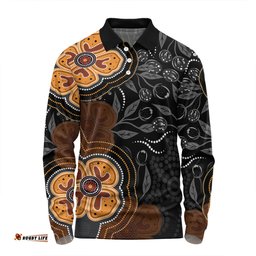 Amazing Aussie Australia Aboriginal Aboriginal Dot Art With Bush Flowers Long Sleeve Polo Shirt