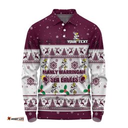 Manly Warringah Sea Eagles Christmas Custom Long Sleeve Polo Shirt - Special Ugly Christmas Long Sleeve Polo Shirt