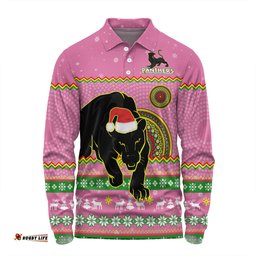 Penrith Panthers Christmas Custom Long Sleeve Polo Shirt - Ugly Xmas And Aboriginal Patterns For Die Hard Fan Long Sleeve Polo Shirt