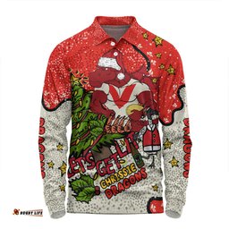 St. George Illawarra Dragons Christmas Custom Long Sleeve Polo Shirt - Let's Get Lit Chrisse Pressie Long Sleeve Polo Shirt