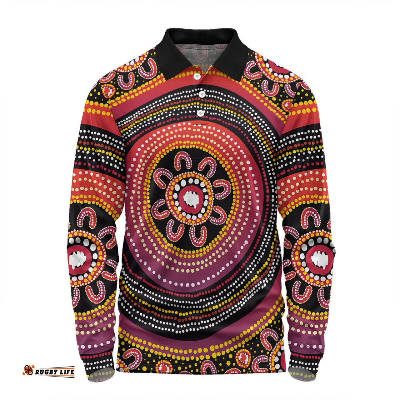 Amazing Aussie Australia Aboriginal Aboriginal Dot Art Design Long Sleeve Polo Shirt