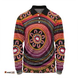 Amazing Aussie Australia Aboriginal Aboriginal Dot Art Design Long Sleeve Polo Shirt