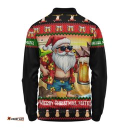 Amazing Aussie Australia Christmas Santa Beer Cheers Style Long Sleeve Polo Shirt