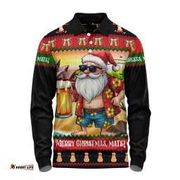 Amazing Aussie Australia Christmas Santa Beer Cheers Style Long Sleeve Polo Shirt