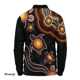 Amazing Aussie Australia Aboriginal Turtle Dreaming Journey Featuring Dot Art Orange Long Sleeve Polo Shirt