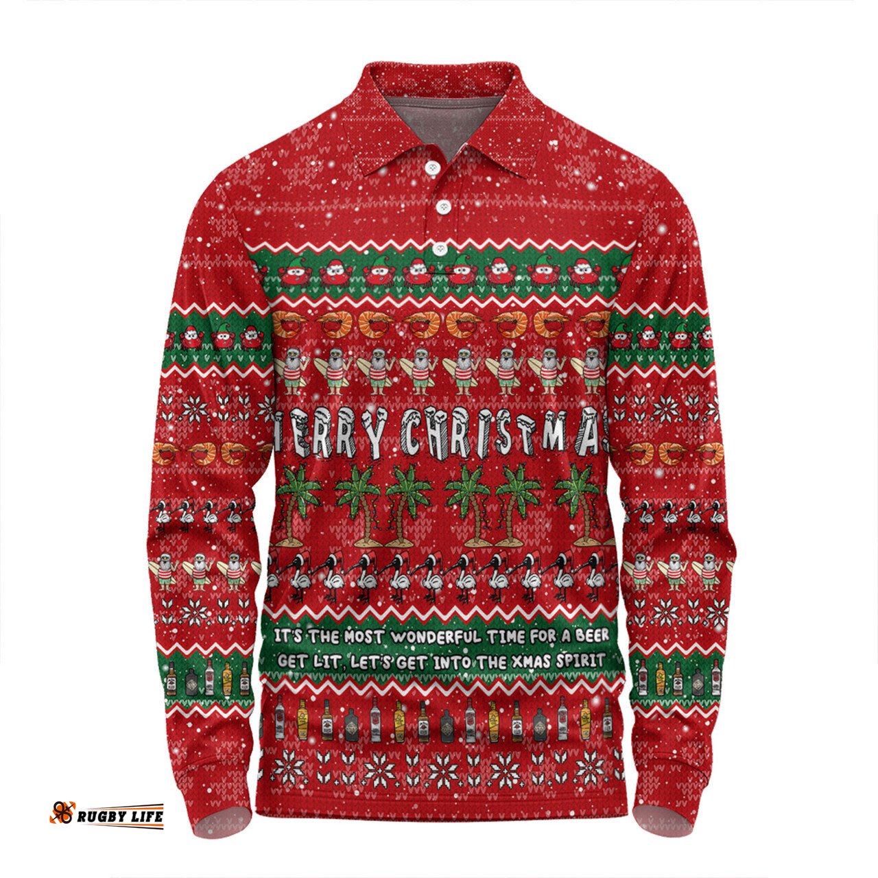 Amazing Aussie Australia Christmas Custom Aussie Ugly Christmas Let's Get Lit Long Sleeve Polo Shirt