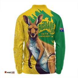 Amazing Aussie Australia Australia Day Kangaroo Art With Aboriginal Pattern Inspired Long Sleeve Polo Shirt