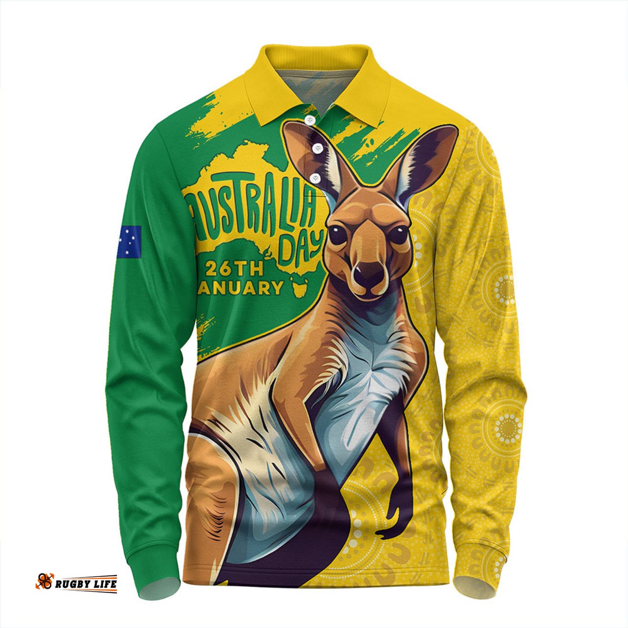 Amazing Aussie Australia Australia Day Kangaroo Art With Aboriginal Pattern Inspired Long Sleeve Polo Shirt