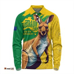 Amazing Aussie Australia Australia Day Kangaroo Art With Aboriginal Pattern Inspired Long Sleeve Polo Shirt
