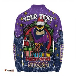 Melbourne Storm Christmas Custom Long Sleeve Polo Shirt - Merry Christmas Our Beloved Team With Aboriginal Dot Art Pattern Long Sleeve Polo Shirt