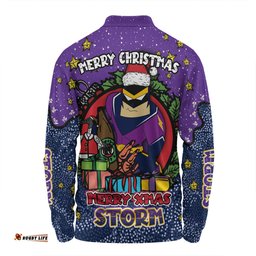 Melbourne Storm Christmas Custom Long Sleeve Polo Shirt - Merry Christmas Our Beloved Team With Aboriginal Dot Art Pattern Long Sleeve Polo Shirt