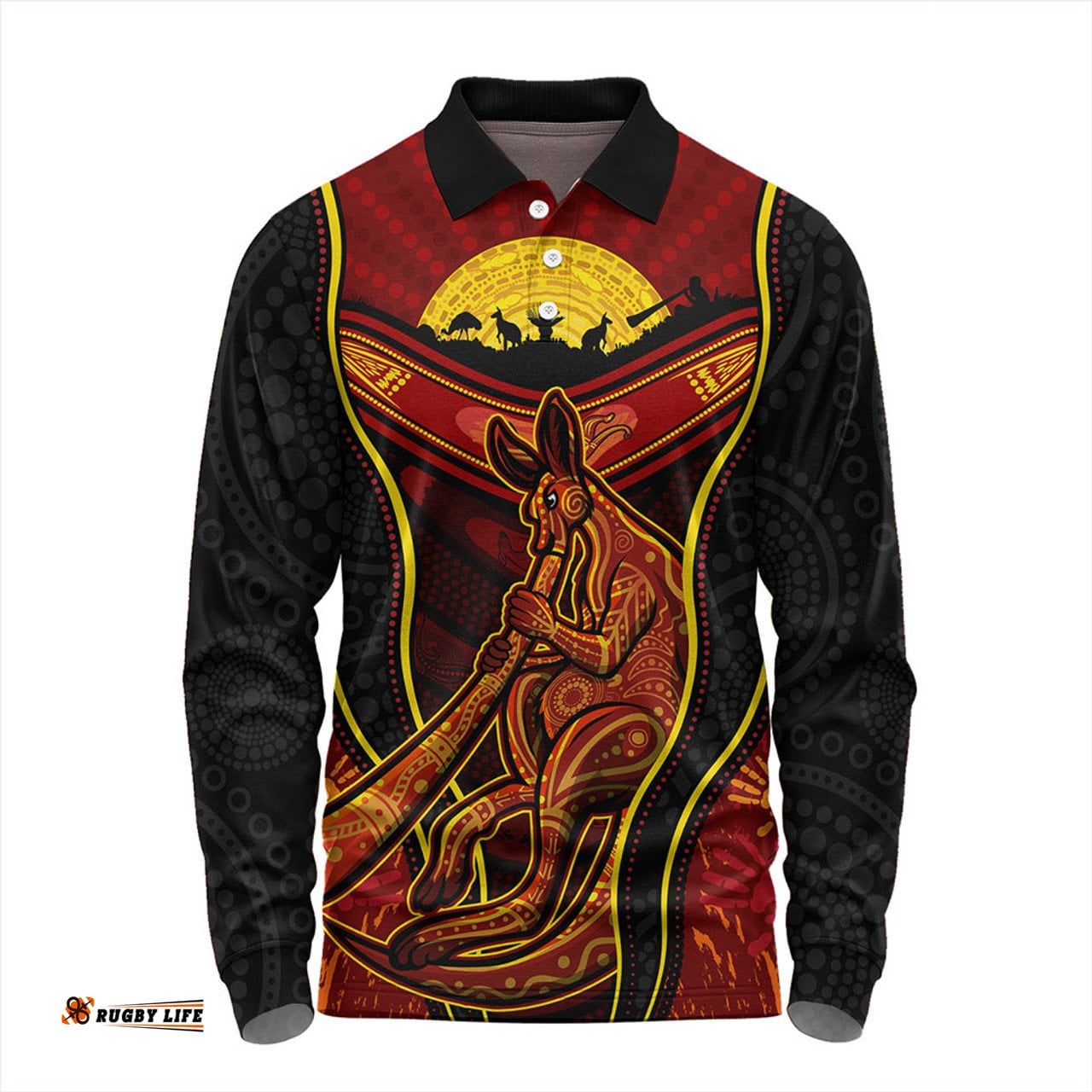Amazing Aussie Australia Aboriginal Kangaroo Spirit Dreaming Long Sleeve Polo Shirt