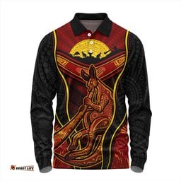 Amazing Aussie Australia Aboriginal Kangaroo Spirit Dreaming Long Sleeve Polo Shirt