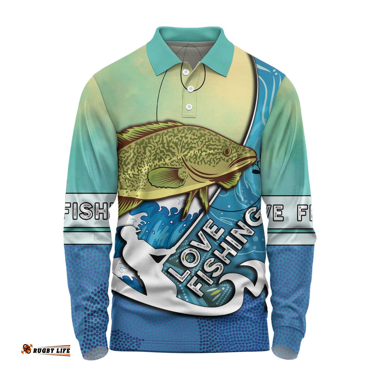 Amazing Aussie Australia Fishing Aboriginal Fishing Custom Love Fishing Murray Cod In Aboriginal Art Patterns Long Sleeve Polo Shirt