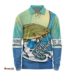 Amazing Aussie Australia Fishing Aboriginal Fishing Custom Love Fishing Murray Cod In Aboriginal Art Patterns Long Sleeve Polo Shirt