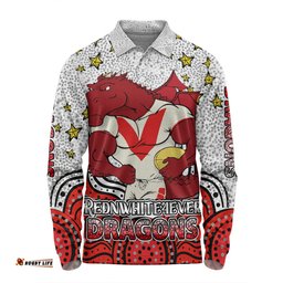 St. George Illawarra Dragons Custom Long Sleeve Polo Shirt - Custom With Aboriginal Inspired Style Of Dot Painting Patterns  Long Sleeve Polo Shirt