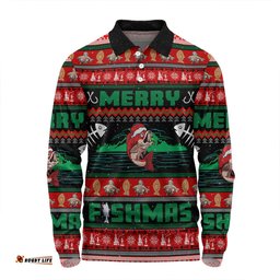 Amazing Aussie Australia Christmas Fishing Custom Merry Ugly Fishmas Long Sleeve Polo Shirt