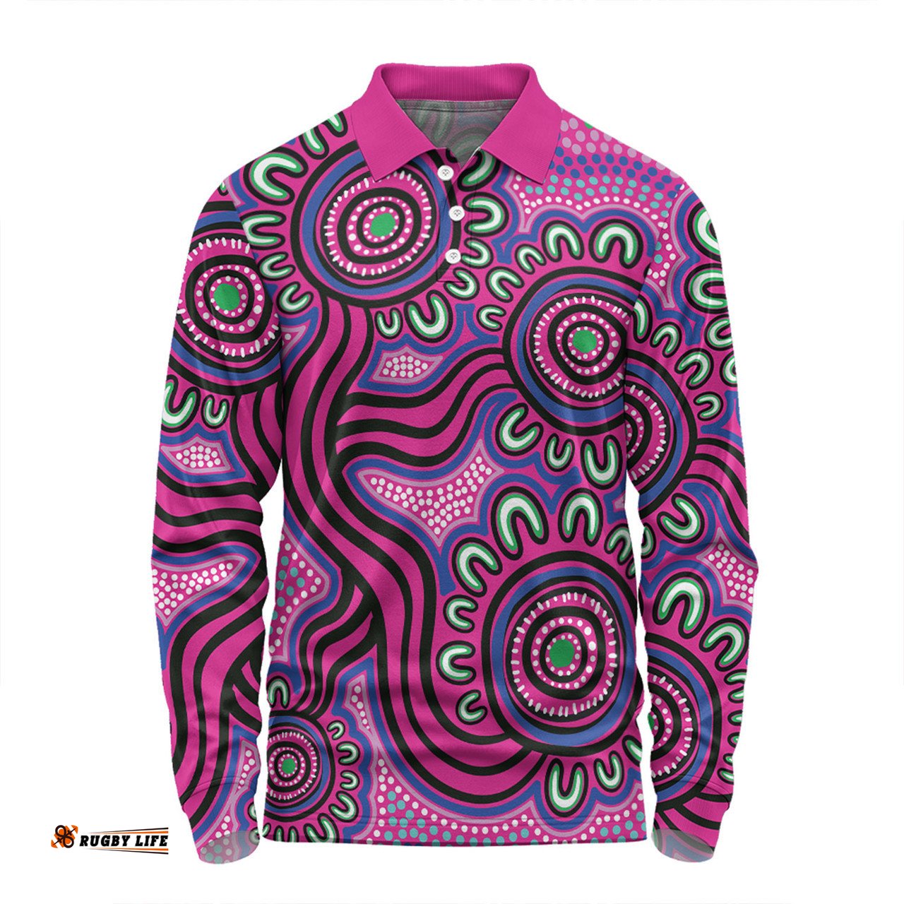 Amazing Aussie Australia Aboriginal Dot Patterns From Indigenous Australian Culture Long Sleeve Polo Shirt