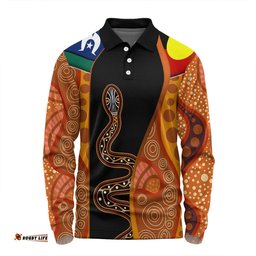Amazing Aussie Australia Aboriginal Custom Indigenous Rainbow Serpent Inspired Long Sleeve Polo Shirt
