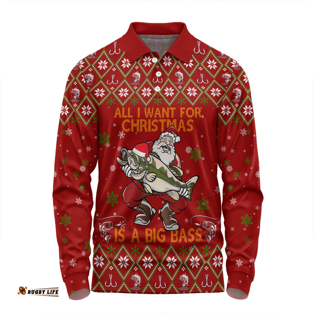 Amazing Aussie Australia Christmas Fishing Custom All I Want For Christmas Is A Big Bass Long Sleeve Polo Shirt