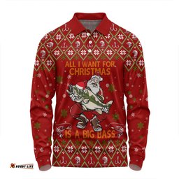 Amazing Aussie Australia Christmas Fishing Custom All I Want For Christmas Is A Big Bass Long Sleeve Polo Shirt