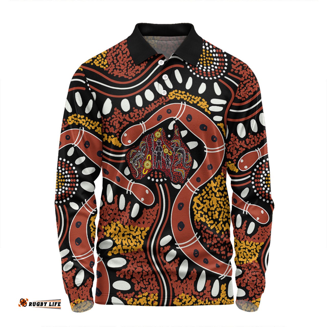 Amazing Aussie Australia Rainbow Serpent Aboriginal Aboriginal Dot Art Snake Artwork Long Sleeve Polo Shirt
